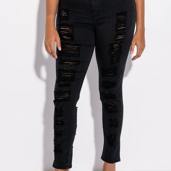 New! AKIRA Show Me Baby Black Distressed Stretch Denim Skinny Jeans - Picture 5 of 12